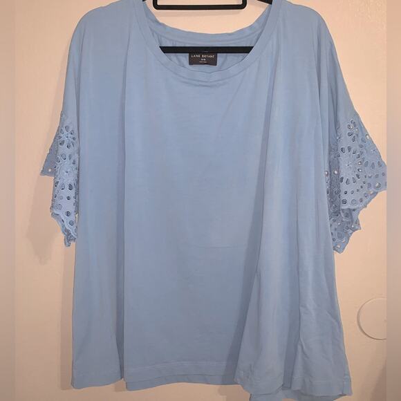 Lane Bryant Tops - Lane Bryant short sleeve blousee eyelet sleeves light blue size 26/28 comfy